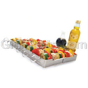 41338 Shish-ke-bab set. 6 chrome plated 14” skewers with convenient folding rack; folds out to 10 x 13 3/4.